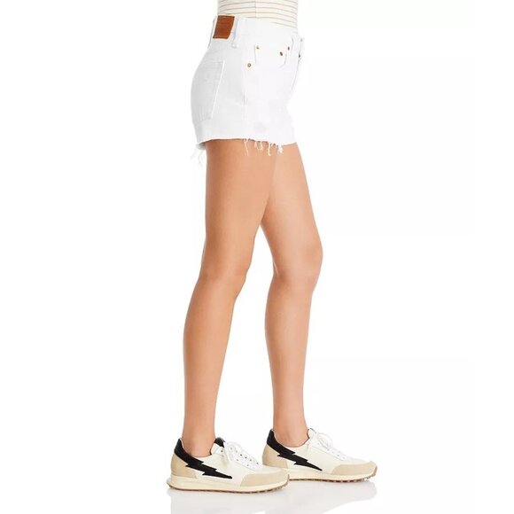 Levi's 501 Distressed Button Fly High Waist Frayed Hem Side Slit Denim Shorts - Picture 3 of 14